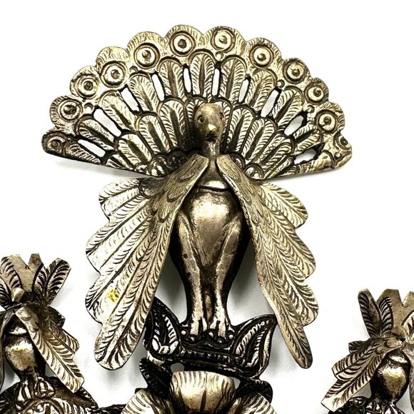Vintage Peruvian Silver Peacock Tupu Brooch – XL Shawl Pin with Articulated Fish - Picture 5 of 11